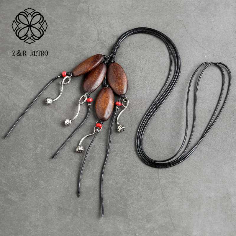 

Wood Beads Lotus Pendant Vintage Necklace Women Jewelry jewellery suspension necklaces & pendants collar pendants Chokers 2020