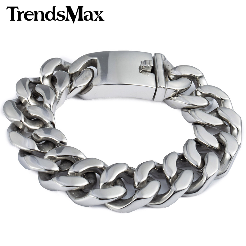 Trendsmax 15mm Heavy Polished Silver Gold Cut Curb Cuban Mens Chain Boys 316L Stainless Steel Necklace