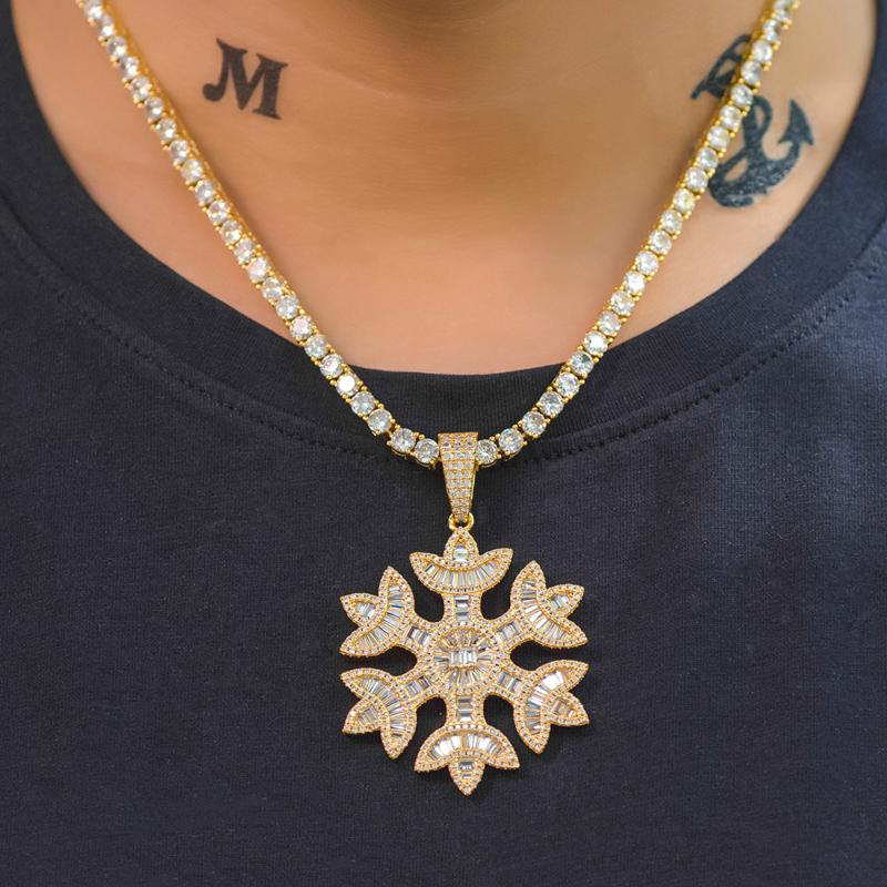 

Iced Out Baguette Snowflake Necklace Hip Hop Dad Jewelry