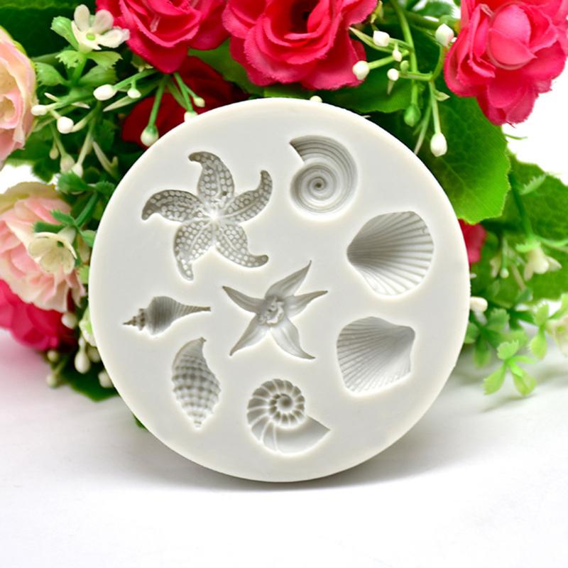

3D silicone mold shell conch starfish pattern soft candy ice cream chocolate soap mold birthday cake decoration tool Z411
