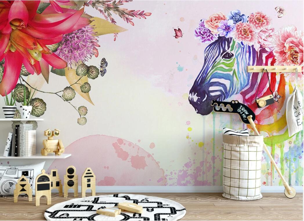 

3d wallpaper custom photo murals Nordic personality zebra flowers Nordic background wall decorative painting decor wall art pictures, Non-woven fabric