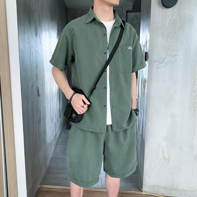 New Summer 2020 Fashion Letters Two Piece Suit Shorts Slim Fit Short Sleeve Shirt with Shorts 2 Piece Men Sets XXXL Men Clothes