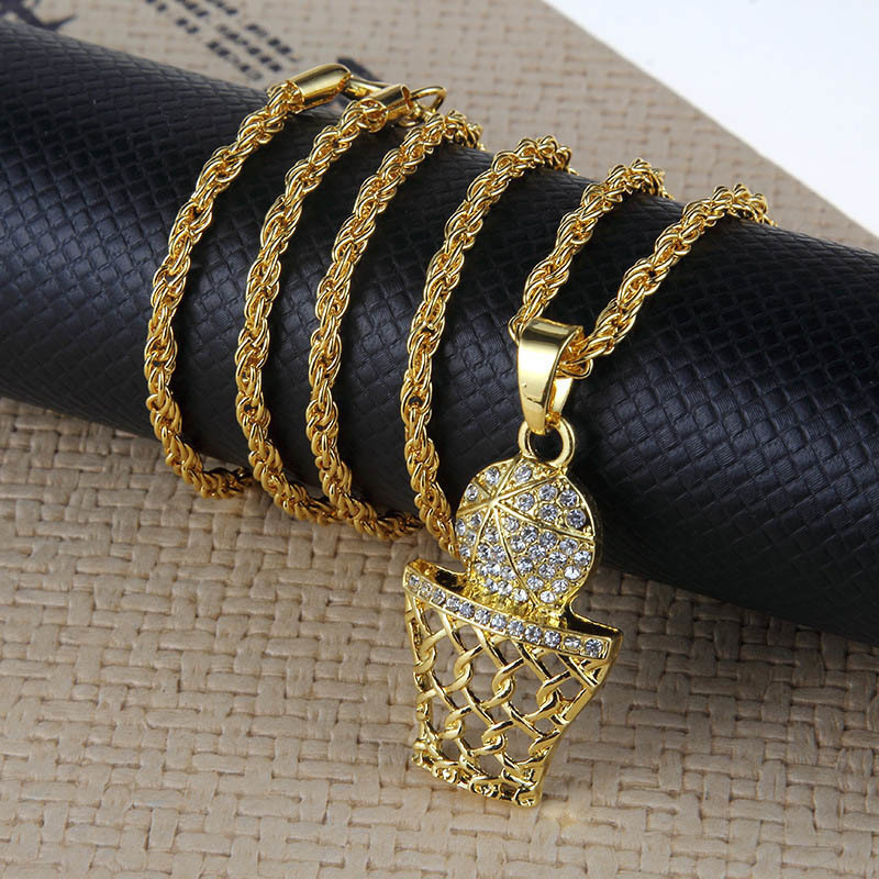 Personalized Men Basketball Pendant Necklaces Hip Hop Jewelry 2019 Fashion Women Gold Long Chain Statement Rhinestone Necklace-image-502626901