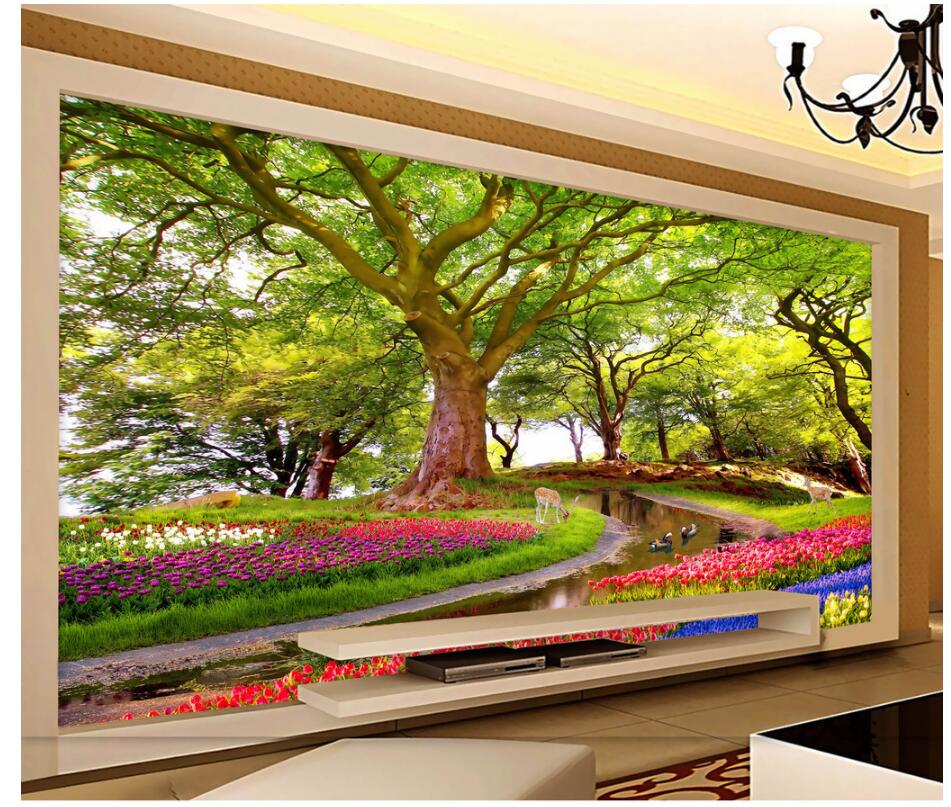 

3d wallpaper custom photo mural Forest animal flowers landscape tv background home decor 3d wall murals wallpaper for walls 3 d, Non-woven