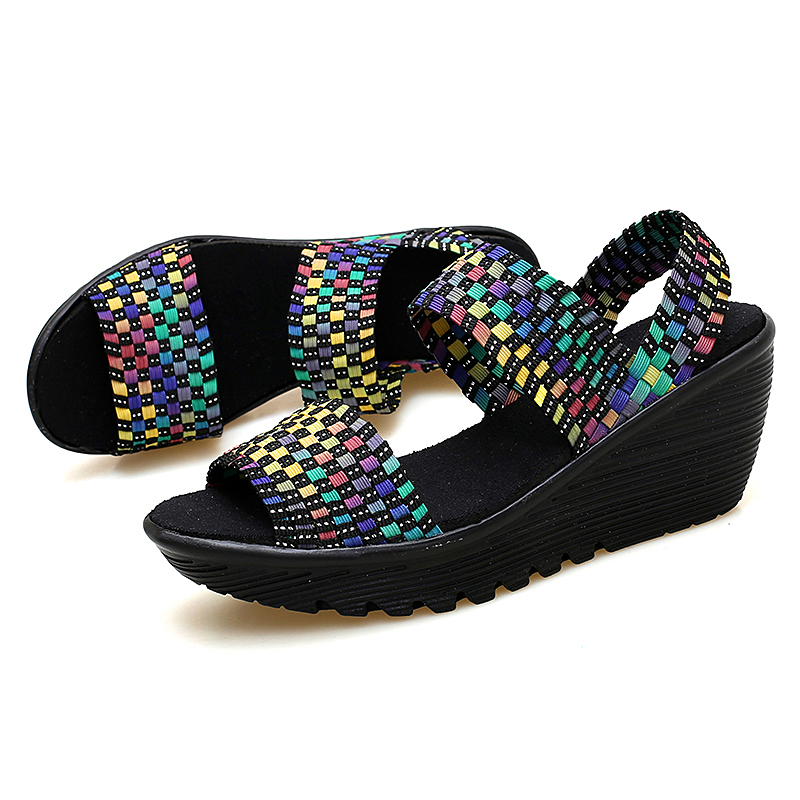 

2020 Summer Women Sandals Shoes Women Woven Flat Wedge Platform Sandals Flip Flops Ankle Strap High Heel Gladiator, Black