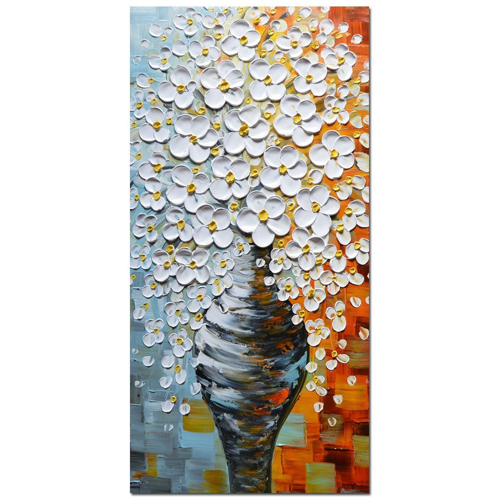 

3D Oil Paintings On Canvas Elegant White Vase Abstract Artwork Wall Art Living Room Bed Room Dinning No Framed Stretched