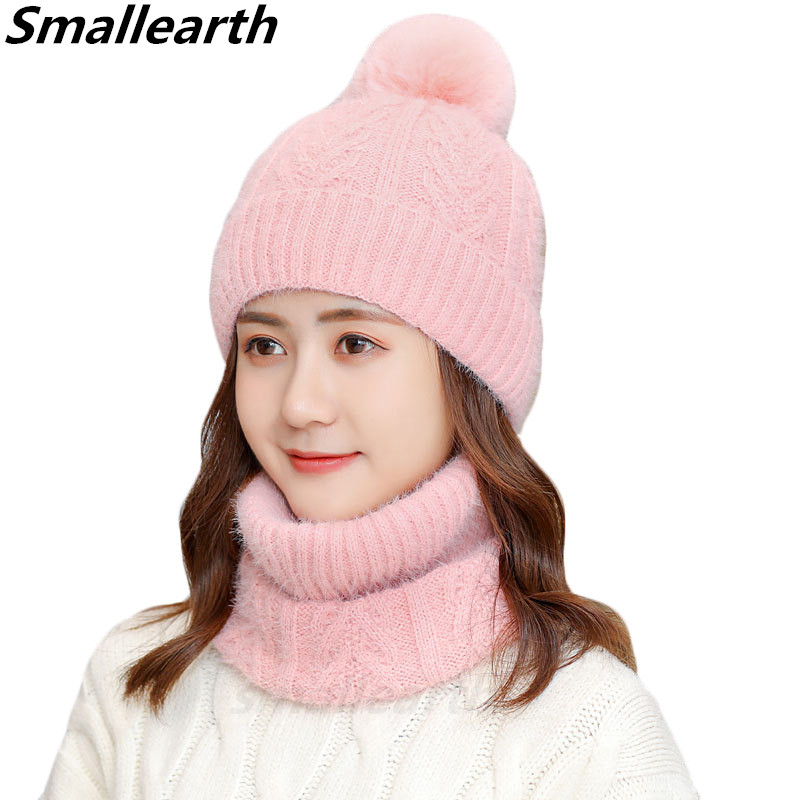 

Two Pieces Winter Hat Scarf Set For Women Warm Beanies Hat Scarf Sets Girls Thick Plus Velvet Caps Windproof Winter Accessories