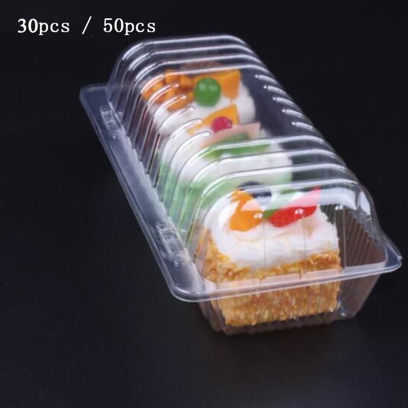 

30/50pcs Cupcake Boxes And Packaging Transparant Clear Cake Box Disposable Rectangle Cake Box Fruit Dessert Sushi Roll Bread