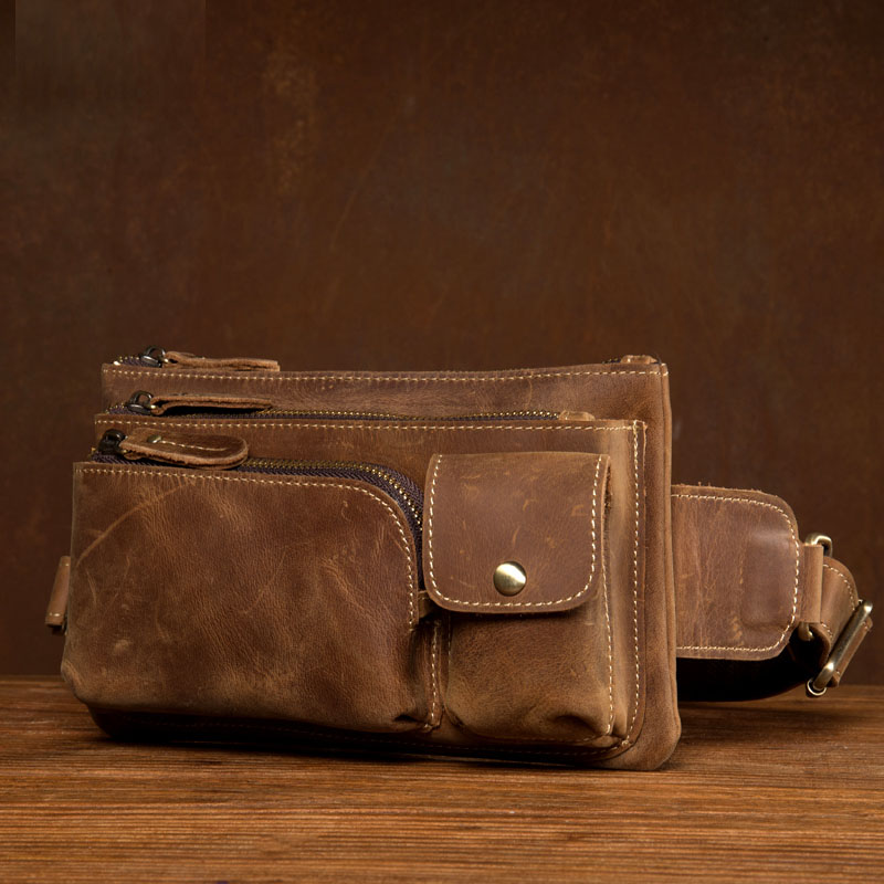 

NEW Genuine Leather Men Waist Packs Travel Fanny Pack Unisex Belt Bag Men Money Belt Waist Bag Bum For Women Fanny Pack, Brown