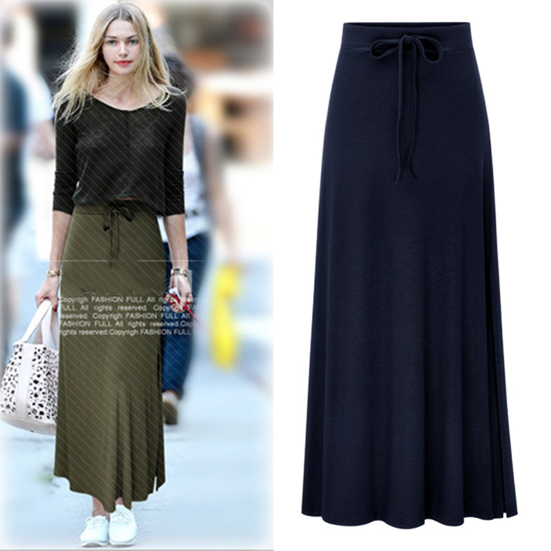 

2019 New Autumn winter New Fashion Vintage Skirt Women Boho Floor-Length Long Maxi Beach Casual Party A-word Split Skirt LU575, Black