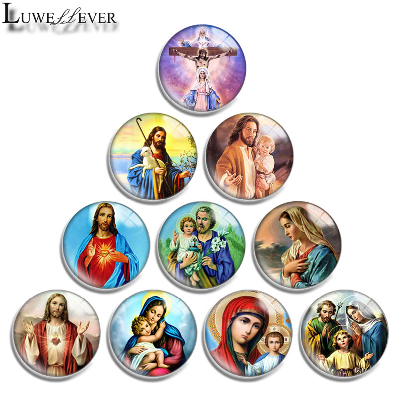 

10mm 12mm 14mm 16mm 20mm 25mm 30mm 598 Jesus baby Round Glass Cabochon Jewelry Finding Fit 18mm Snap Button Charm Bracelet Necklace