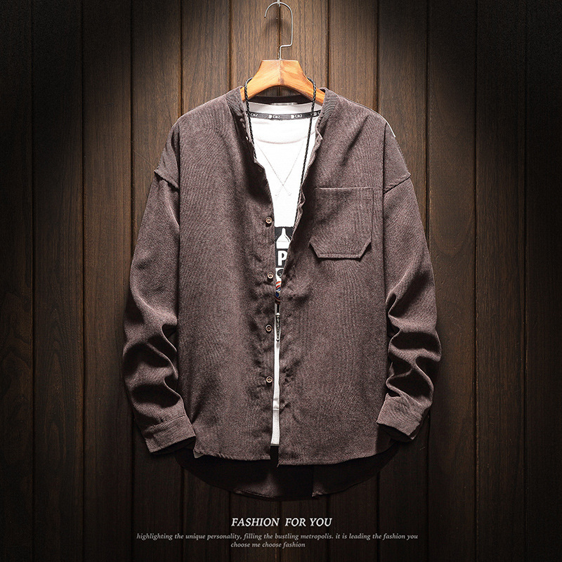 

Men's corduroy jacket 2020 New Fashion Cotton Long Sleeve Shirt Solid Slim Fit Male Social Casual Business Dress Shirt -5XL, Green