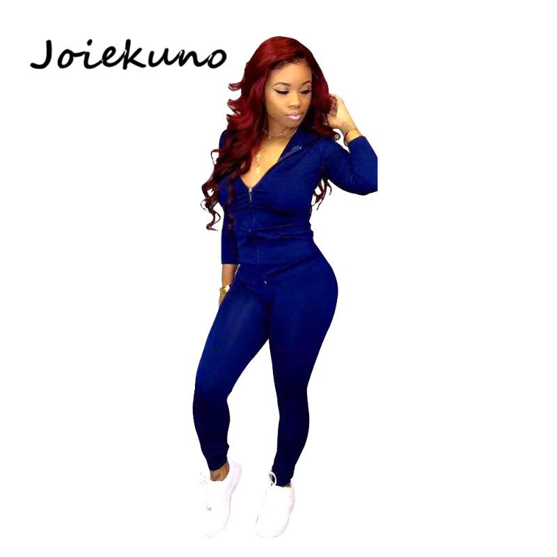 Joiekuno automne printemps à capuche Sexy mode Club barboteuses femmes combinaison solide fermeture éclair décontracté deux pièces ensemble femme