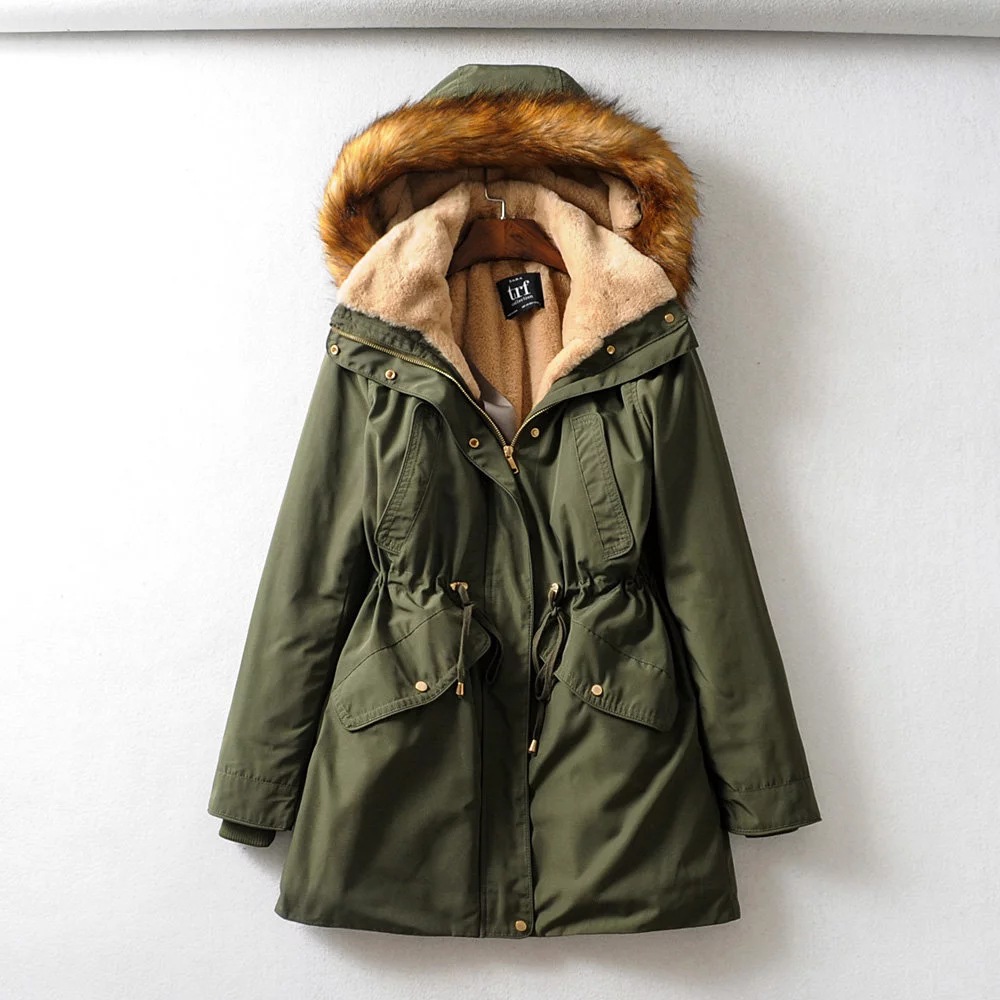 

2019 New Parkas Female Women Winter Coat Thickening Cotton Winter Jacket Womens black faux fur Outwear Parkas for Women