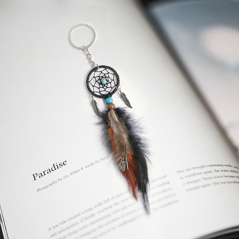 

Mini Dreamcatcher Keychain Car Hanging Handmade Vintage Enchanted Forest Dream Catcher Net Key Chain With Feather Decoration Ornament