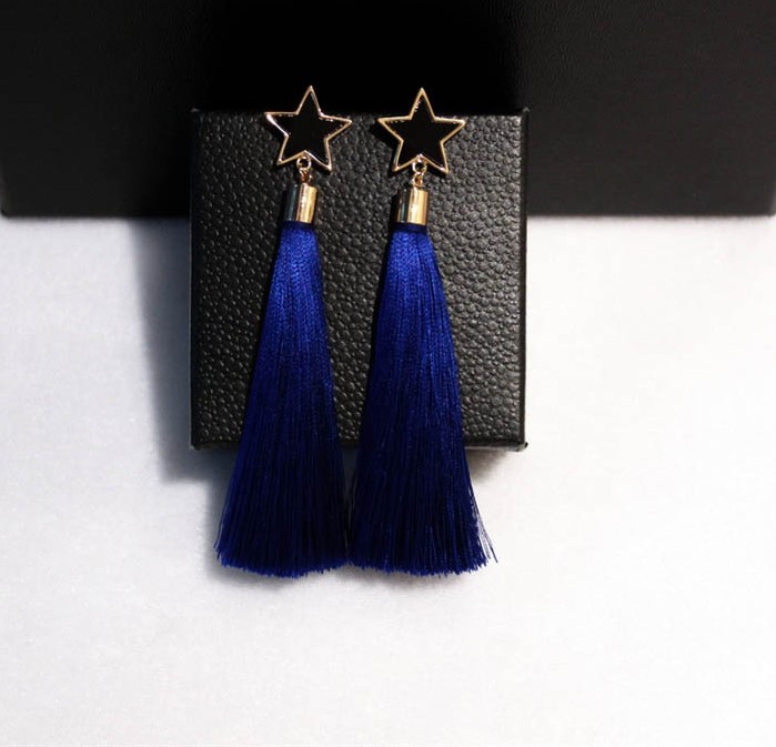 

Wholesale-y fashion luxury designer cute lovely star tassel stud earrings for woman girls black red blue