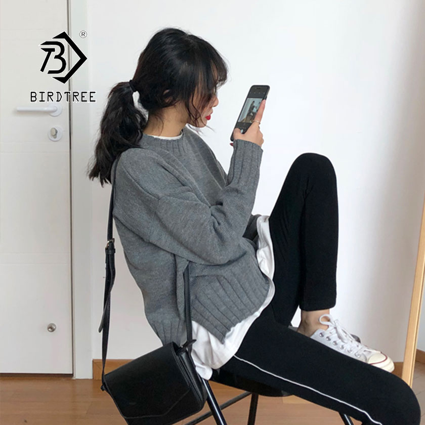 

2019 Autumn New Women's Pullovers Sweater O-neck Solid Loose Full Sleeve Korean Simple Fashion Casual Style Hot Sale T97213D, Pink