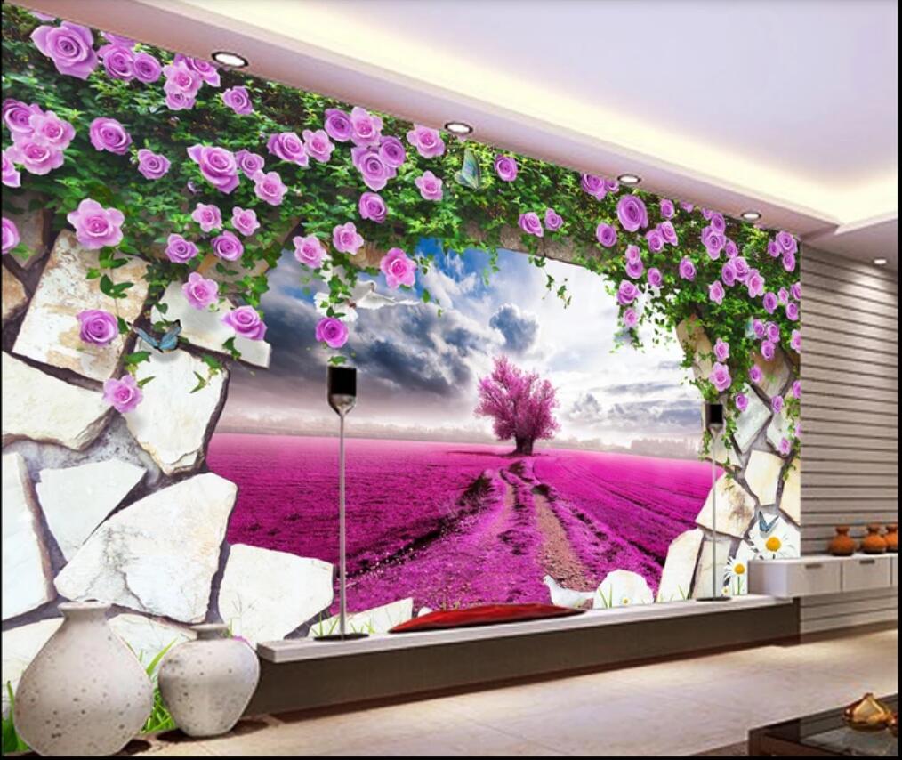 

3d room wallpaper custom photo mural Dream Lavender Yellow Flower Purple Pink TV Background Wall wallpaper for walls 3 d, Non-woven fabric