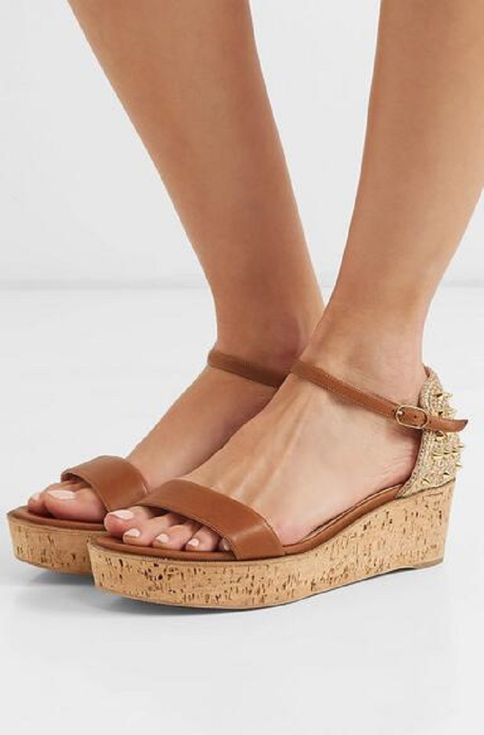 

Perfect Quality Ladies Almericca Open-toe Spikes Stud Women Summer Red Bottom Sandals Ankle Strap Famous Party Wedding Platform Wedge Pumps