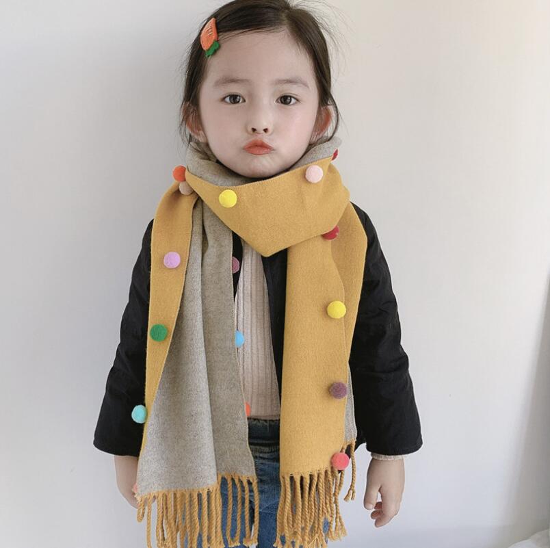 

New cashmere-like children's scarf autumn and winter fashion color wool ball monochrome warm neck free shipping