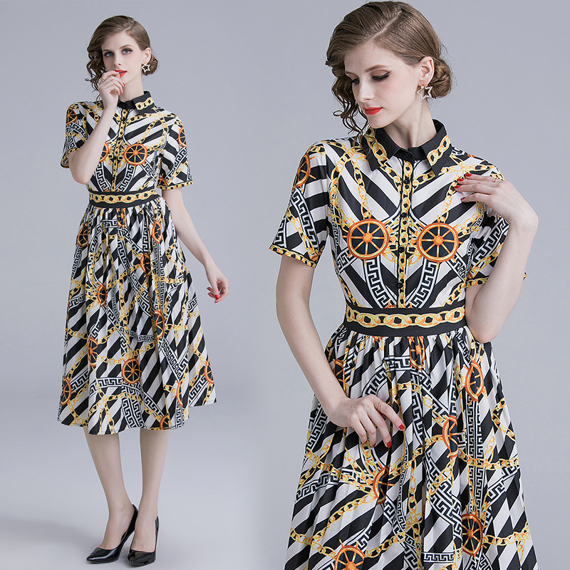 

Top New Style Women's Vintage Floral Print Long Sleeve Lapel Neck Shirt Dress Plus Size Office Lady Sexy Slim Runway Party Evening Dresses, Black;gray
