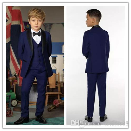 

2019 Three Pieces Wedding Groom Tuxedos For Boys Teens Tuxedo Custom Made Children Party Casual Formal Pant Suits Dinner Suits BY02, Gray