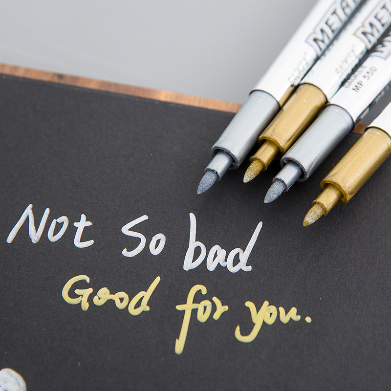 

2Pcs DIY Metal Waterproof Permanent Paint Marker Pens Sharpie Gold and Silver 1.5mm Student Supplies Craftwork Pen Art painting