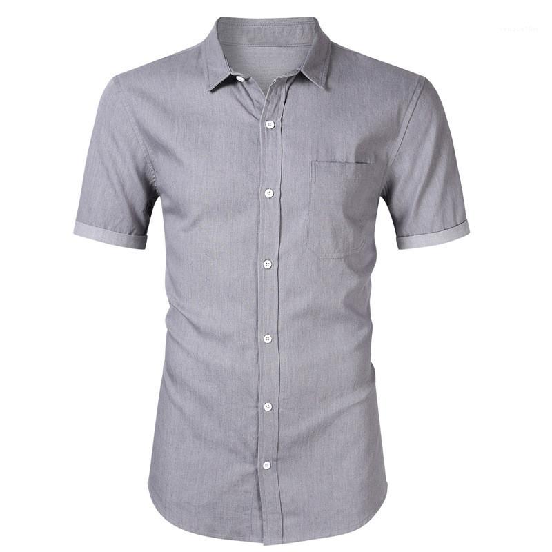 

Sleeeve Shirts Casual Slim Mens Lapel Neck Tops Solid Color Mens Jean Shirts Fashion Summer Short