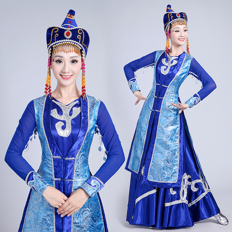 New long Mongolian Dance clothing ethnic minority dress Chinese performance Folk Dance carnival fancy wear Stage Costumes for Singers