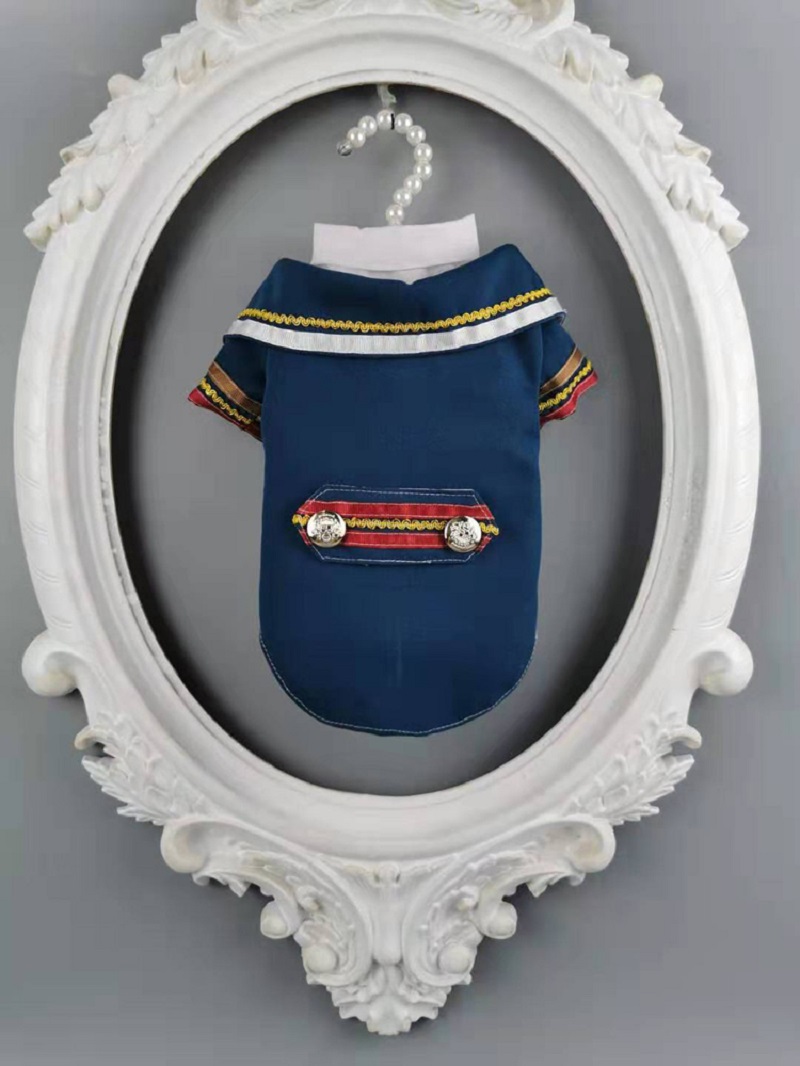 

Free shipping handmade dog clothes handsome officer two piece suit with shirt badge dog couples dress for small pet cat poodle, Blue