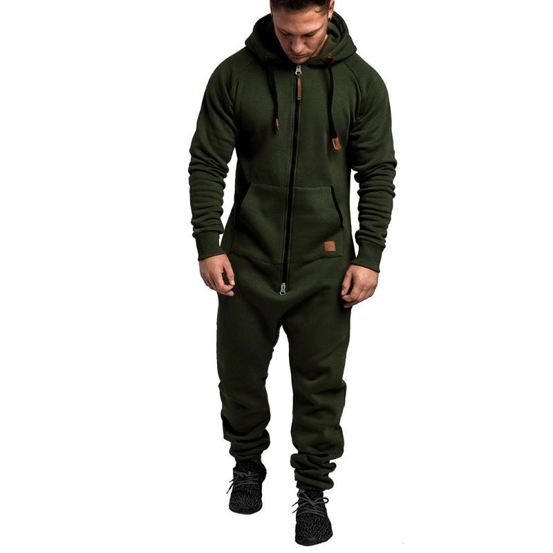 

2019 New Hoodies Overalls Men Pure Color Long Sleeve Splicing Autumn Winter Casual Hoodie Print Zipper Jumpsuit #xsw, Army green