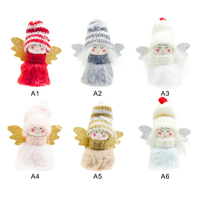 

Plush Angel With Glittered Wing Christmas Pendant Decorative Hanging Figurine Ornaments Holiday Gift Decorations YH
