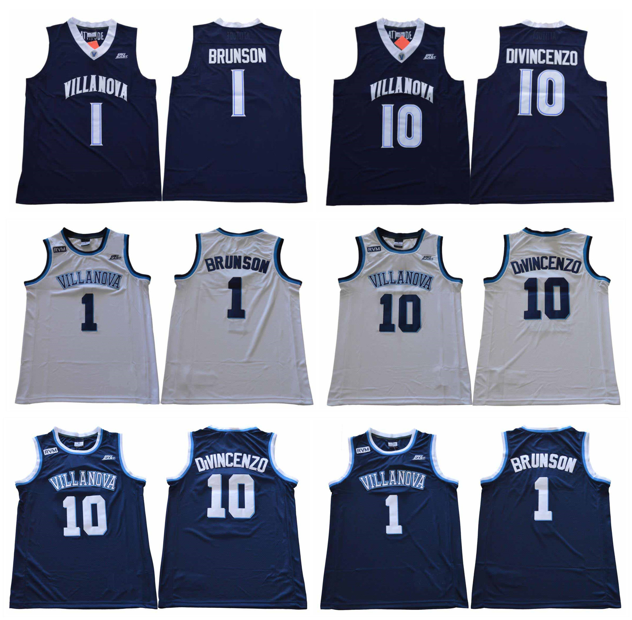 

10 Donte DiVincenzo Villanova Wildcats Jersey 1 Jalen Brunson 25 Mikal Bridges NCAA College Basketball Jerseys White Blue Sport Shirt, As pic