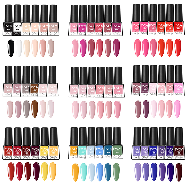 

POVY 6/8Pcs 60 Colors UV Nail Gel Polish Set Semi Permanent LED UV Lamp Holographics Glitter Nail Art Base Top Coat Soak Off, 23
