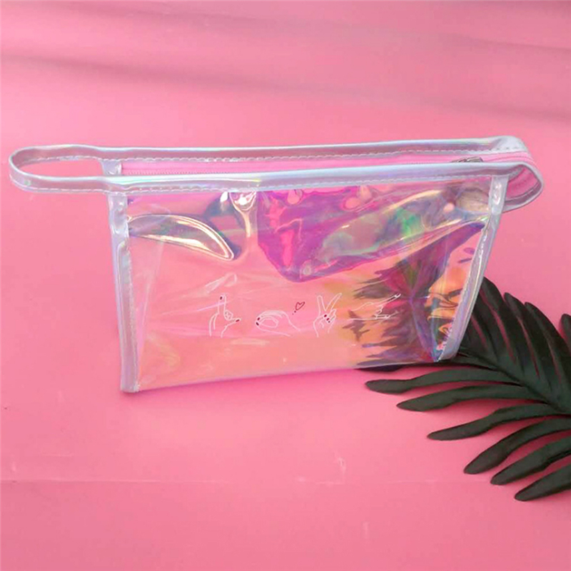 

Women Cosmetic Bag Women Laser Cosmetic Bag Holographic Make Up Pack Student Pencil Case Fashion PU Hand Clutch, Purple