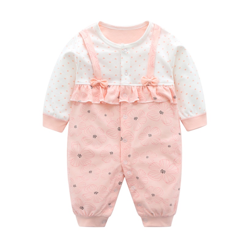 

Newborn Baby Boy Girl Spring And Autumn Clothing Closed-file Onesie Cute Cotton False Two Out Climbing Clothes, Pink