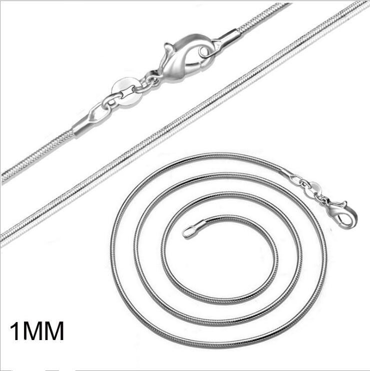 

925 sterling silver plated 1MM snake chain necklace size 16-24 inche SC08 New 925 silver plated unisex Lobster Clasps Smooth Chain jewelry
