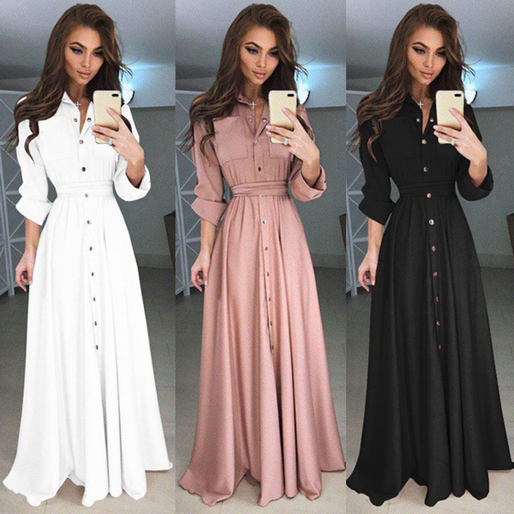 

Top Fashion Women cardigan pocket long Sleeve Dress Buttons Down Roll Up Long Shirt Dresses Casual Dress Robe Femme Vestido Plus 5XL, As show