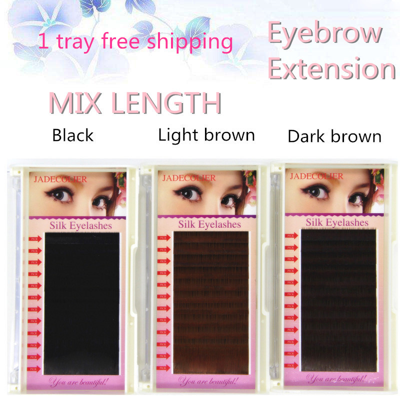 

New Jadecolier 1 tray mix length straight eyelash black/ light brown/dark brown Makeup for Permanent Eyebrow eyelash extension