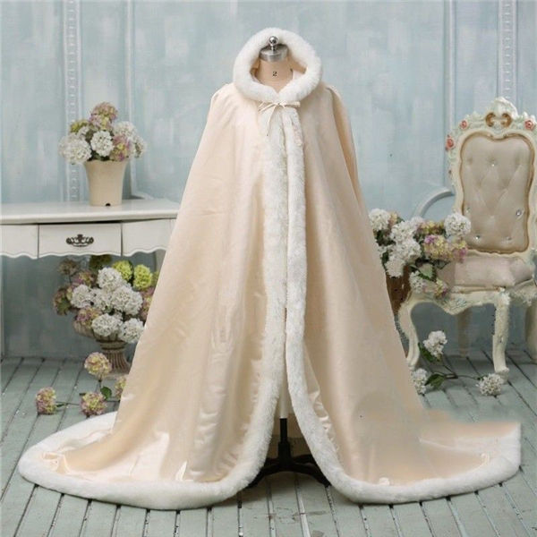 

HOT Warm Bridal Cape Wraps Custom Made Winter Wedding Cloak Cape Hooded with Fur Trim Short Bridal Wraps Winter Jacket Coat for Bride, Customize