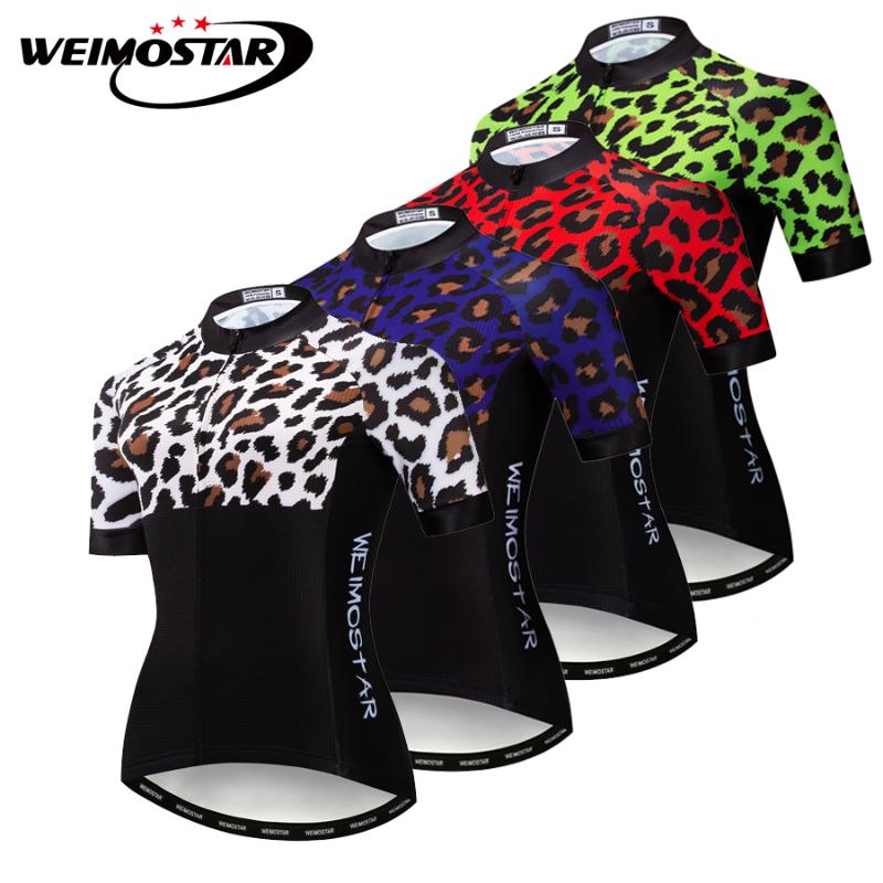 

2020 Weimostar Women Cycling Jersey Short Sleeve Shirt Mujer Mountain Bike Top Clothing Team Bicycle Leopard, Cf2242