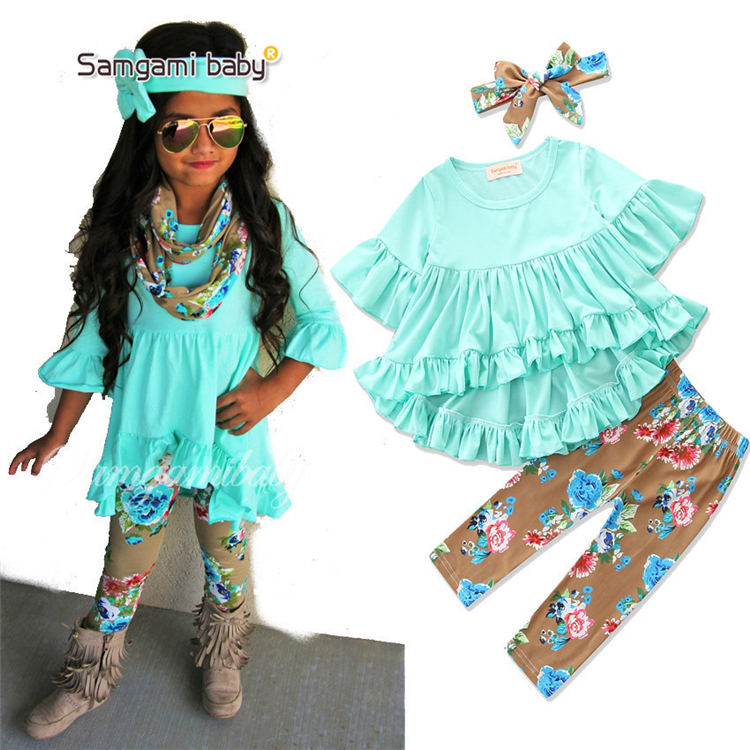 

9 Styles Baby Girl Clothes Irregular Tops + Printed Pants + Headbands 3 Piece Sets kids clothing sets kids designer clothes girls FJ193, As pics show