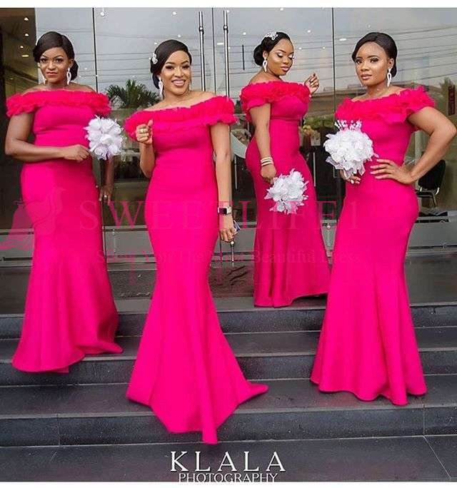 

2019 South Africa Style Red Bridesmaid Dresses Off The Shoulder Flora Appliques Mermaid Maid Of Honor Wedding Guest Gown Custom Made Cheap