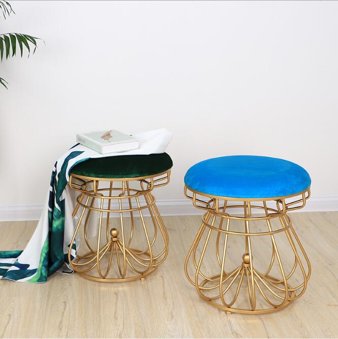 Dressing Chair Bedroom Furniture Iron Golden Nail Shop Cosmetic Creative Crown-shaped Round stool Nordic Simple Chairs-image-478248772