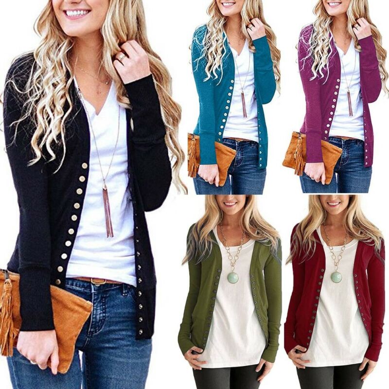 

Plus Size Womens Long Sleeve Loose Cardigan Pocket Striped Sweater Knitwear Coat