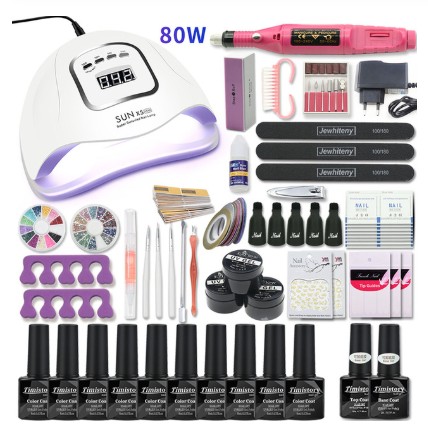 

Manicure Set 80W Nail Lamp Nail Set &10 Color UV Gel Polish Tools Extension gel Art Kits for Manicure files