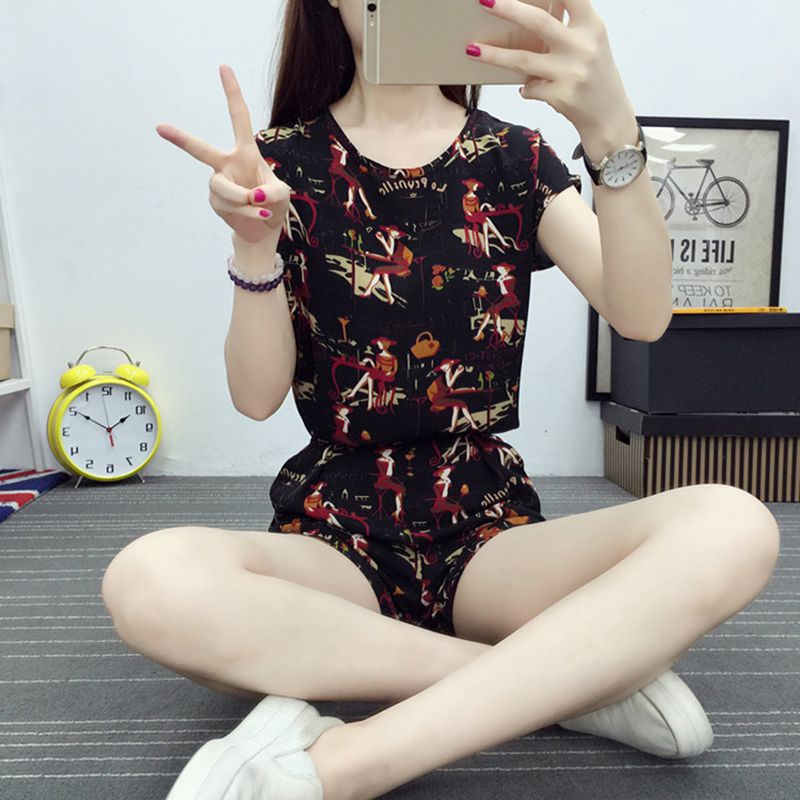 

JLONG Woman Suit Female Summer 2020 Summer Wear Loose Casual Fashion Beach Shorts Short-sleeved Shirt Two-pieces