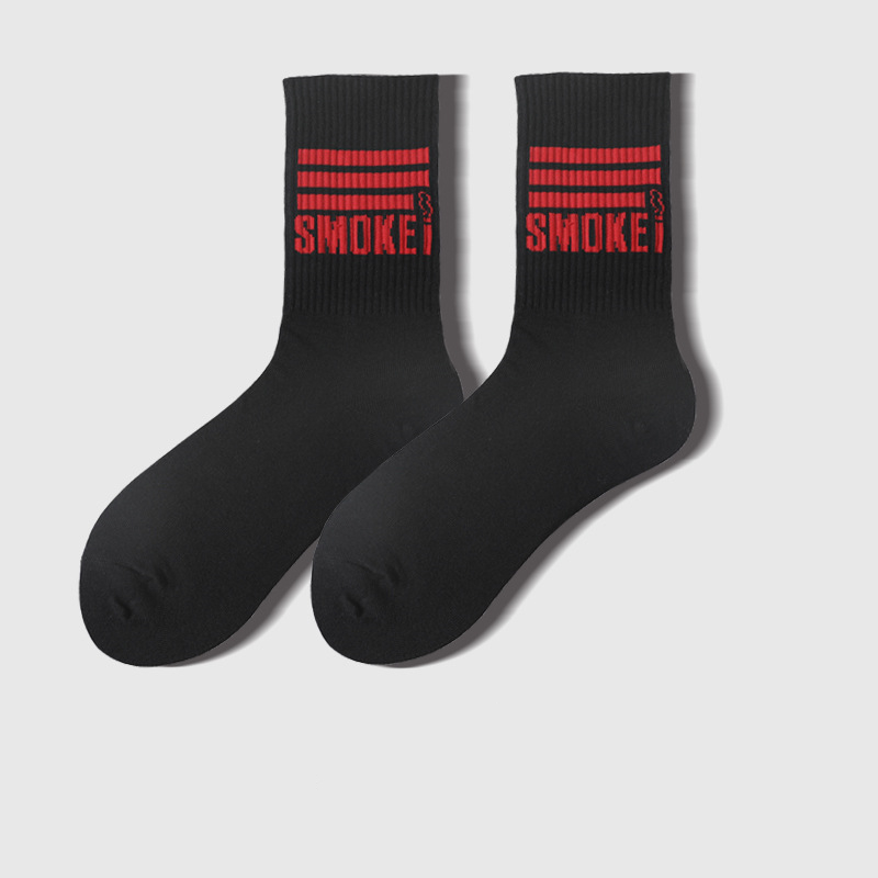 

3pairs Fashion Harajuku Street Hip Hop Unisex Crew Socks Smoke Letter Men Women's Skateboard Streetwear Sox Lovers Cotton Socks, Mixed