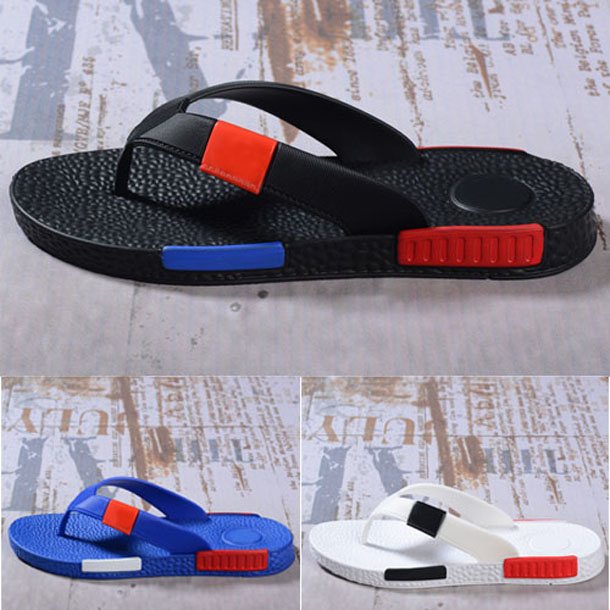 

New Fashion Summer Men Slipper Comfortable Casual Sandals Designer Slippers Men's Leisure Brand Flip Flops Blue Black White Red Online, Black red