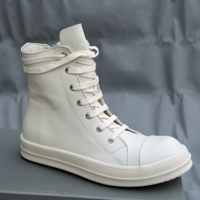 

NEW LIST GENUINE LEATHER Milky white bandage boots fashion high tide high quality men and women couple tide cream shoes